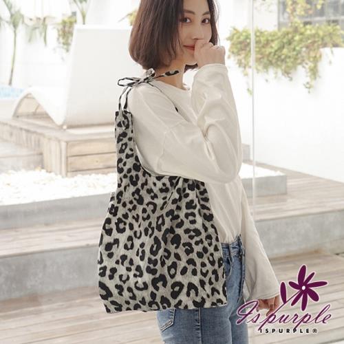 【iSPurple】緞帶豹紋＊輕巧大容量購物肩背手提包