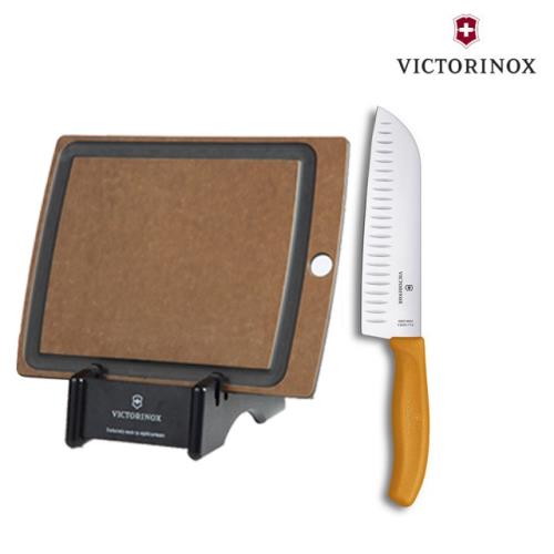 【VICTORINOX 瑞士維氏】日式溝槽主廚刀+大型砧板(抗發霉/木質纖維/由美國Epicurean 製造)