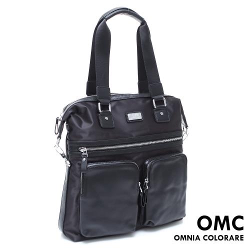 OMC - 韓國狎鷗亭系質感雙口袋真皮2用型直立式托特包