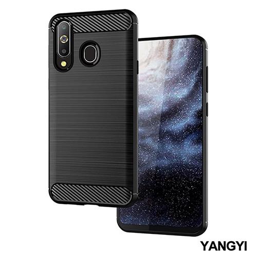 YANGYI揚邑-SAMSUNG Galaxy A8s 碳纖維拉絲紋軟殼散熱防震抗摔手機殼-黑
