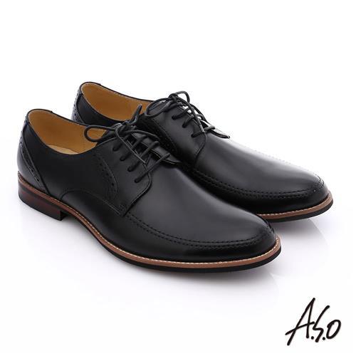 A.S.O 職人通勤 簡約全真皮綁帶紳士皮鞋- 黑