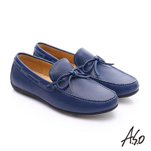 A.S.O 輕量抗震 真皮結飾縫線奈米樂福鞋- 深藍