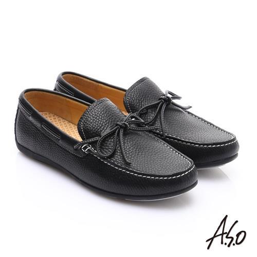 A.S.O 輕量抗震 真皮結飾縫線奈米樂福鞋- 黑