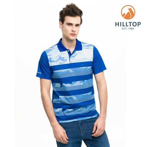 【hilltop山頂鳥】男款吸濕快乾抗菌彈性POLO衫S14MG7藍印花