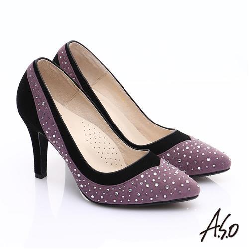 A.S.O 輕透美型 全真皮雙材質水鑽高跟鞋- 紫
