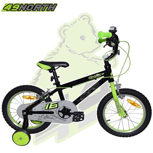 【49NORTH】16吋快速組裝兒童自行車-黑綠色(兒童自行車腳踏車輔助輪)