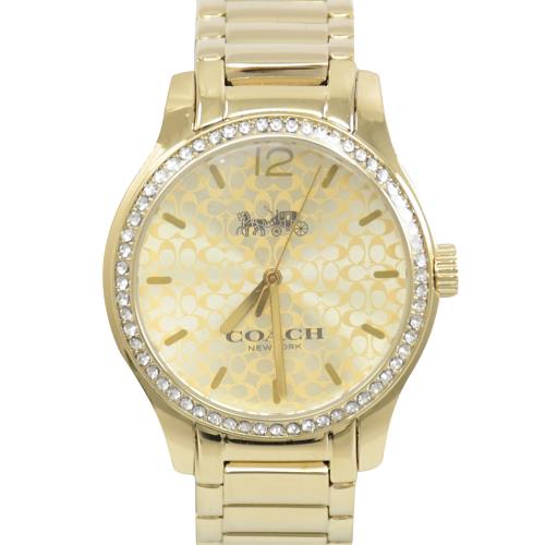 COACH W6184 Maddy 經典C LOGO水鑽水晶表圈腕錶.金