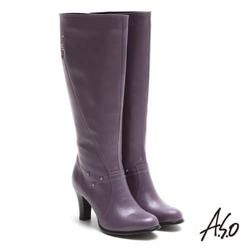 A.S.O 都會時尚 閃鑽微笑曲線靜音奈米長靴 紫