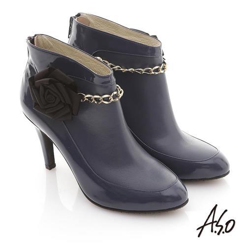 A.S.O 機能美靴 全真皮花朵金鏈奈米踝靴- 藍