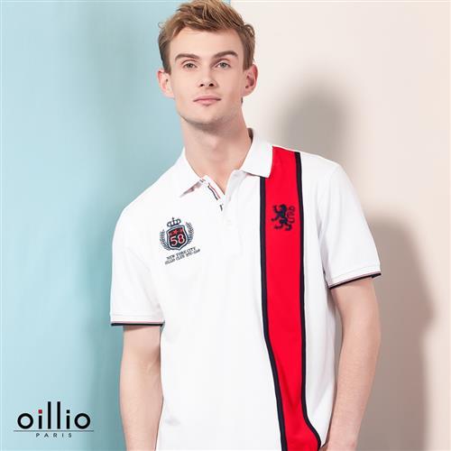 oillio歐洲貴族 男裝 短袖拼接POLO衫 吸濕透氣彈性棉料 白色-男款 男上衣 透氣 乾爽 吸濕 排汗 彈性佳 萊卡纖維 彈力好 自然棉 不悶熱
