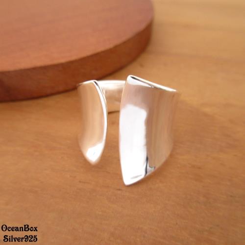 【海洋盒子】質感光面時尚造型開口式戒指.男女皆可.925純銀