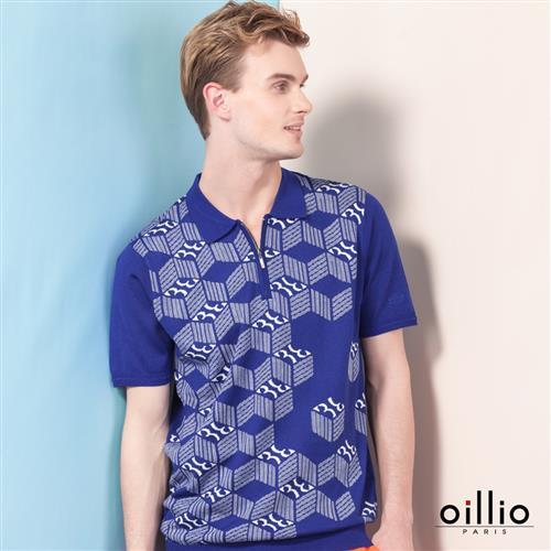 oillio歐洲貴族 男裝 超柔頂級天絲棉 短袖POLO領線衫 半門禁拉鍊設計 藍色-男款 男上衣 絲滑 手感細膩 輕柔 舒適 高極面料 針織衫 送禮