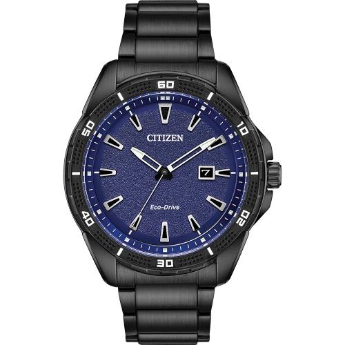 CITIZEN星辰光動能運動風手錶-藍x黑/45mmAW1585-55L