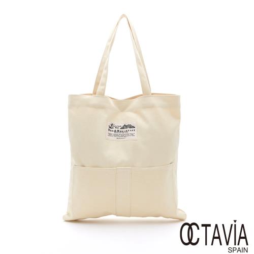 OCTAVIA8  -  EASY布包系列  校園帆布口袋A4肩背包 - 自然米