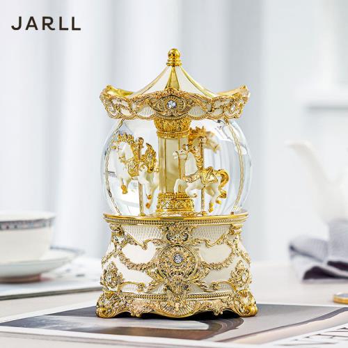 【JARLL讚爾藝術】 ~奢華金遊樂馬/華麗金旋轉木馬(燈光) 水晶球音樂盒(PD1901) 情人節 生日禮物 居家擺飾
