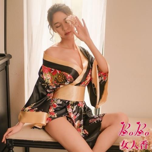 女人香 日本和服 角色扮演 日式櫻花浴衣 情趣制服-黑