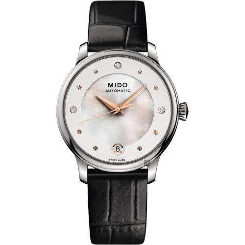 MIDO美度BARONCELLI永恆系列套錶組-珍珠貝x黑錶帶/34mmM0392071610600