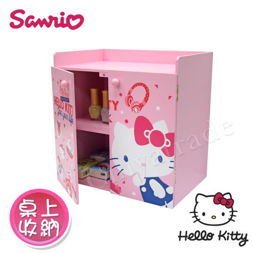Hello Kitty 凱蒂貓 拉門雙層置物櫃 收納盒 桌上收納 文具收納(正版授權)