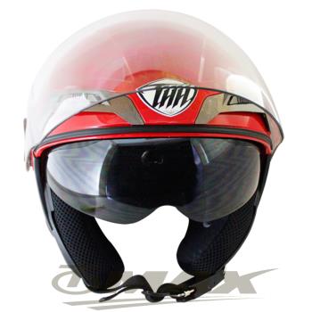 【出清破盤↘】THH勇氣可掀式雙鏡片半罩安全帽T314A-紅白+免洗內襯套6入