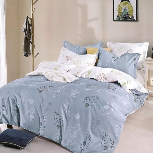 Indian 印花雙人四件式兩用被床包組-毛線貓