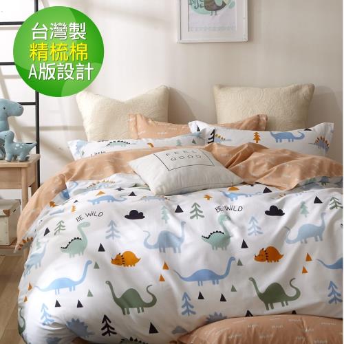 eyah宜雅 台灣製200織紗天然純棉新式雙人兩用被加大床包五件組-歡趣恐龍世界