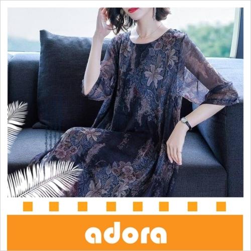 adora 寬鬆大碼中長款雪紡印花洋裝