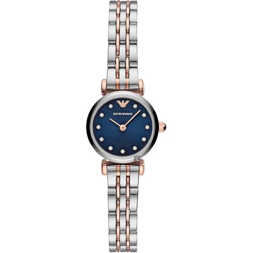 EmporioArmani義式風情晶鑽時尚女錶-藍x雙色/22mmAR11222