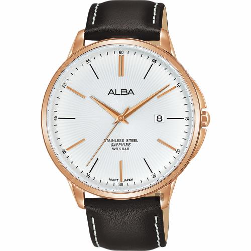 ALBA 雅柏 城市系列時尚手錶-銀x咖啡色錶帶/42mm VJ42-X267J(AS9H36X1)
