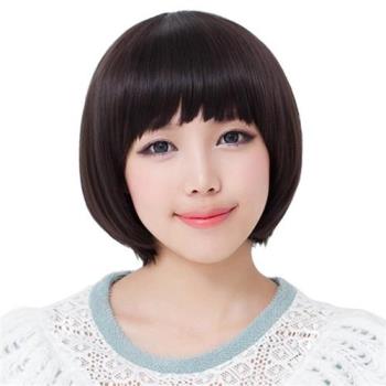 【米蘭精品】整頂假髮真髮絲-齊瀏海短髮鮑伯頭優雅女假髮73vc3