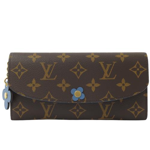 Louis Vuitton LV M63895 EMILIE 經典花紋花飾扣式零錢長夾.牛仔藍 現貨