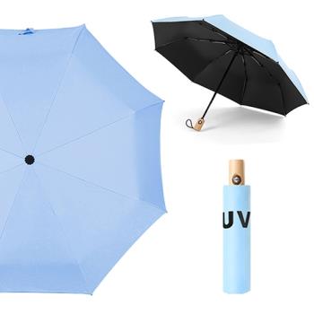 幸福揚邑 降溫抗UV防風防撥水大傘面全自動開收木柄晴雨摺疊傘-淺藍