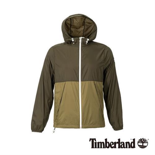 Timberland男款軍綠色輕薄款防風連帽外套(A1OLGS71)