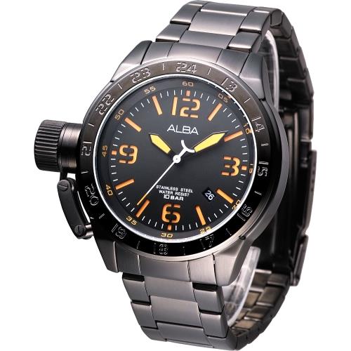 【ALBA】魅力IP黑左龍頭系列鋼帶手錶(AXHK21X1)