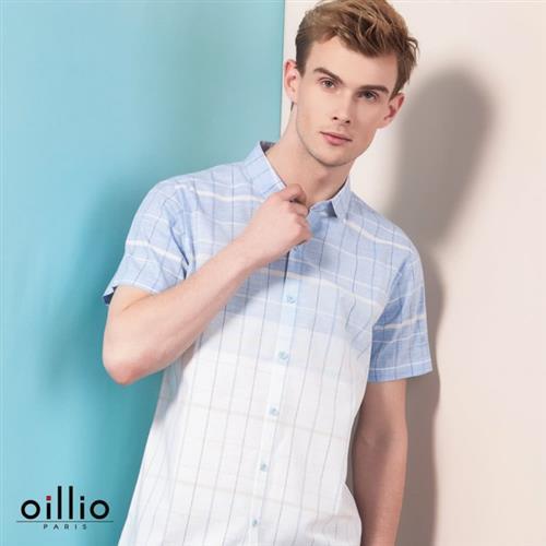oillio歐洲貴族 男裝 百分百純棉透氣襯衫 格紋簡單有型 藍色-男款 吸濕 排汗 透氣 多孔循環 男上衣 送禮 純棉 短袖 自然棉 男服飾