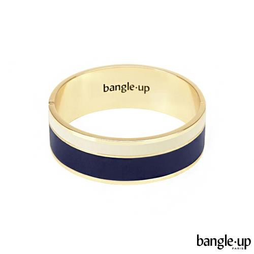 法國 Bangle up Vaporetto 經典條紋印花琺瑯鍍金手環(藍白款)