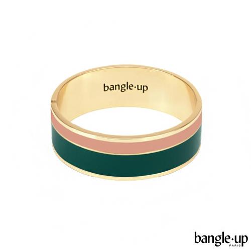 法國 Bangle up Vaporetto 經典條紋印花琺瑯鍍金手環(粉綠款)