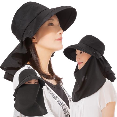 日本sunfamily 3用降溫涼感面罩式抗UV護頸寬緣帽 (黑色)