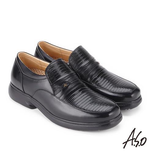 A.S.O 超能耐 壓紋奈米氣墊紳士皮鞋 黑
