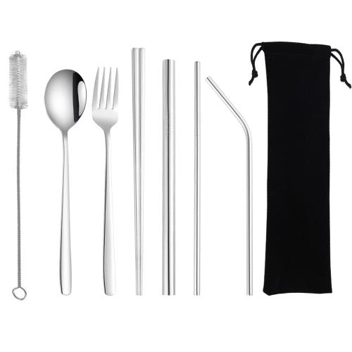 【PUSH!】餐具用品鍍鈦環保304不鏽鋼吸管餐具8件套裝E135(一套組)