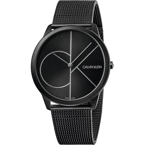 Calvin Klein CK Minimal 經典大LOGO手錶-黑/43mm K3M5T451