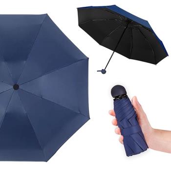 幸福揚邑 抗UV降溫8骨防風防潑水大傘面五折迷你晴雨口袋傘-深藍