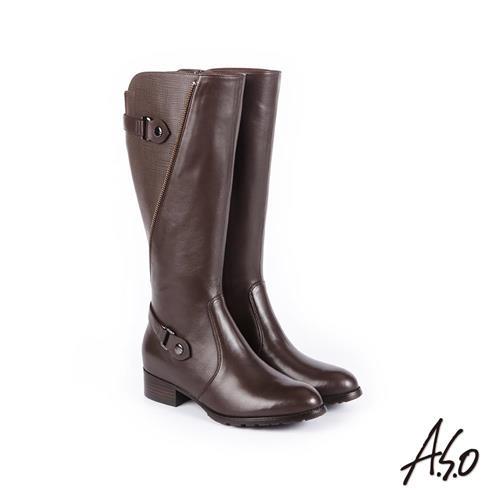 A.S.O 簡約線條 細緻質感壓紋真皮長靴-咖啡
