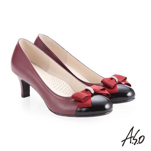 A.S.O 義式簡約 水鑽織帶蝴蝶結高跟鞋-正紅