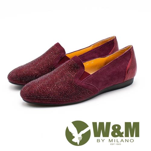 W&M奢華鑽面 皮革莫卡辛休閒鞋 女鞋 - 紫紅(另有深藍)
