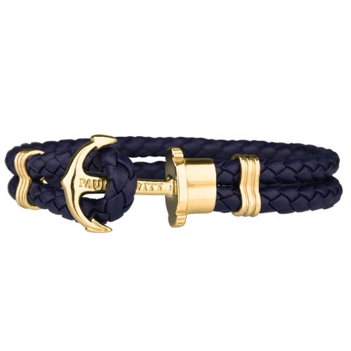 PAUL HEWITT 德國出品 PHREP 海軍藍皮革編織 金色船錨手環
