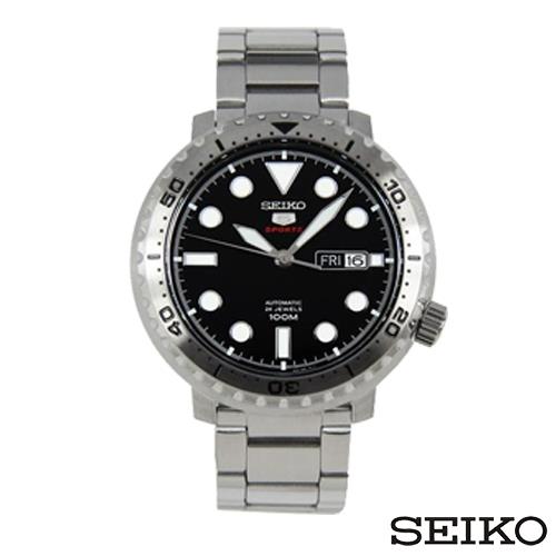SEIKO精工 小鮪魚精工5號罐頭機械自動上鍊男腕錶-銀x45mm  SRPC61K1