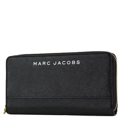 MARC JACOBS 白色LOGO防刮皮革拉鍊長夾-黑色