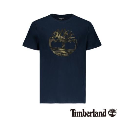 Timberland男款深寶藍色迷彩印花品牌圖案短袖T恤A1ZWN433