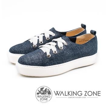 WALKING ZONE (女)寬綁帶質感刷色鬆糕鞋-藍(另有灰)