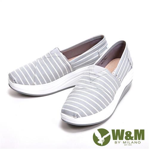 W&M BOUNCE系列 超彈力條紋增高鞋 女鞋-灰、淺粉